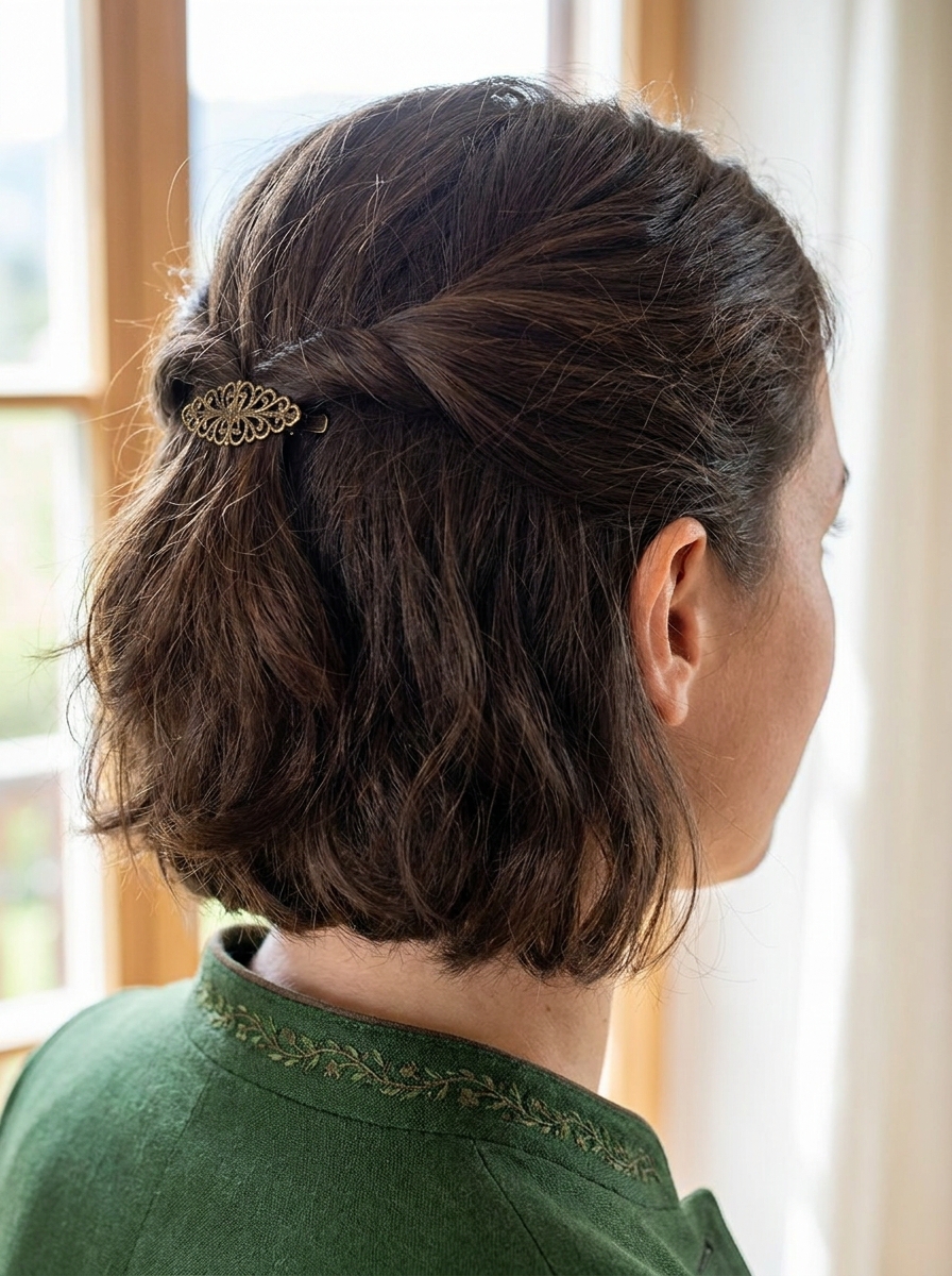 Half-Up für kurze Haare als Einfache Dirndlfrisuren Inspiration 2026